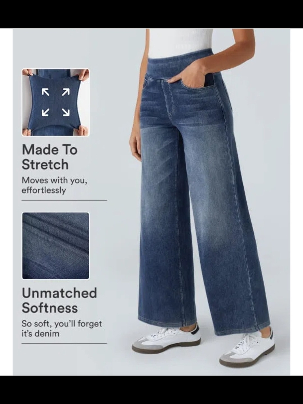 HALARA Wide-Leg Stretch Denim Jeans - Blue